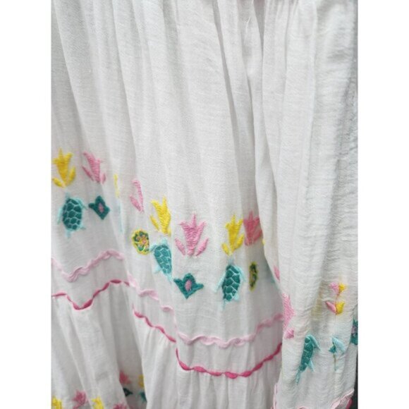 Simply Southern White Boho Style Dress With Floral Embroidery 3/4 Sleeves And Pi - Picture 4 of 6